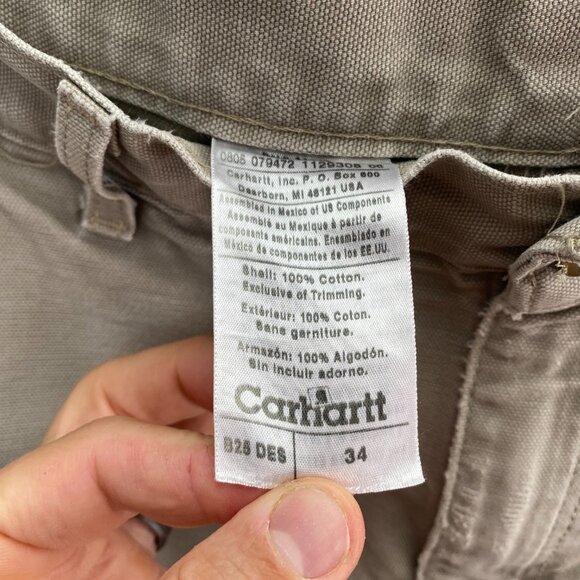 Carhartt Washed Duck Work Shorts Cargo Beige Tan 34 Workwear Distressed Stained - Picture 4 of 7